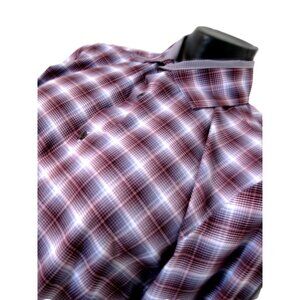 WRK Dress Shirt Mens 16 Purple/Blue Slim Fit 4-Way Stretch Flip Cuff Long Sleeve